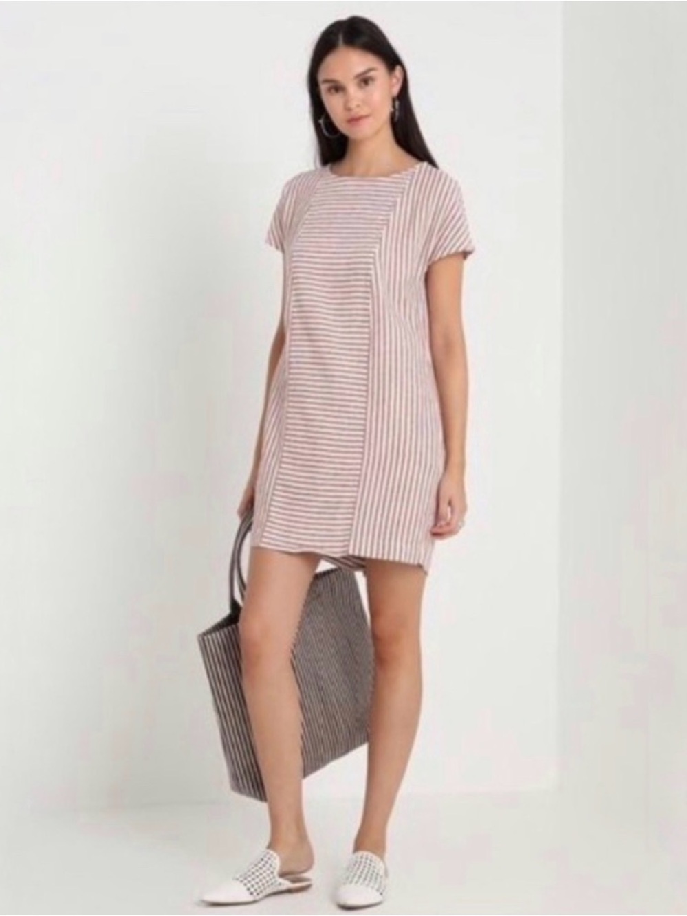 Madewell Stripe-Play Button Back Tee Short Sleeve Mini Dress